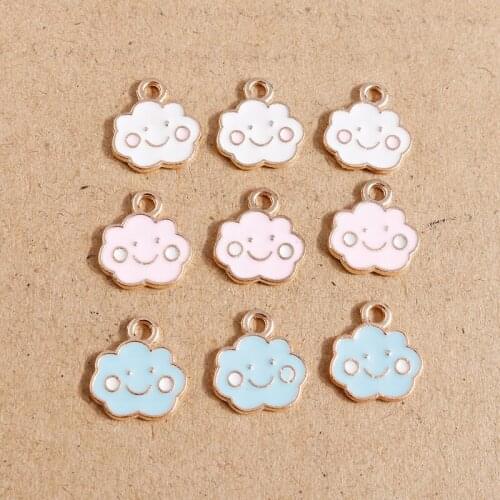 10pcs 11*13mm Cute Small Enamel Smile Cloud Charms Pendants for Making DIY Necklaces Drop Earrings Keychain DIY Jewelry Findings