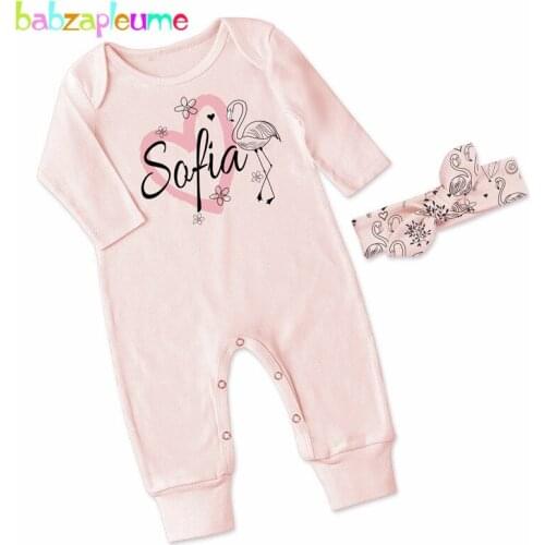 2Piece/Spring Outfit For Baby Girl Clothes Casual Letter Cute Pink Long Sleeve Cotton Jumpsuit+Headband Newborn Rompers BC1554-1