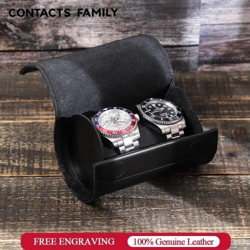 2 Slots Watch Organizers Leather Display Storage Watch Box Case Chic Portable Vintage Wristwatch Pouch Gift with Slid in Out