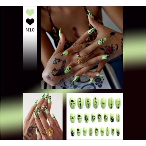 24pcs Snake Shape Wear Long Paragraph Fashion Manicure Patch False Nails Save Time Wearable Nail Patch SANA889