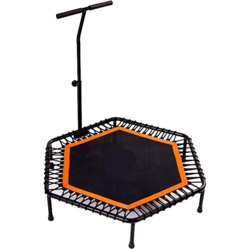 48 Inch Hexagonal Muted Fitness Trampoline With Adjustable Handrail Indoor Bungee For Indoor Jump Sports Adults Safety Workout