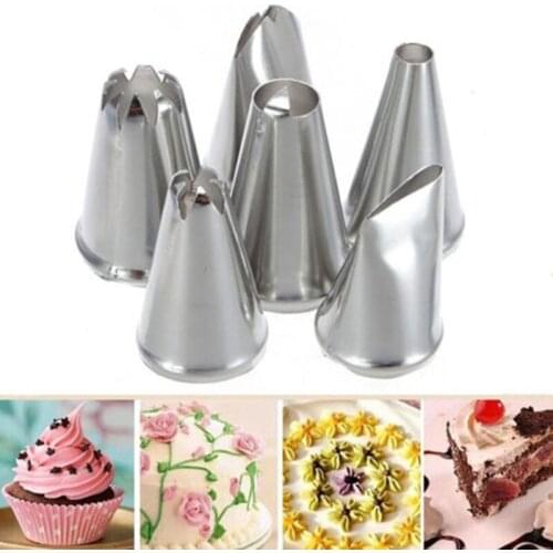 6PCS/set Azerin 6X DIY Stainless Steel Icing Piping Nozzles Pastry Tips Fondant Cup Cake Baking Drop Shipping