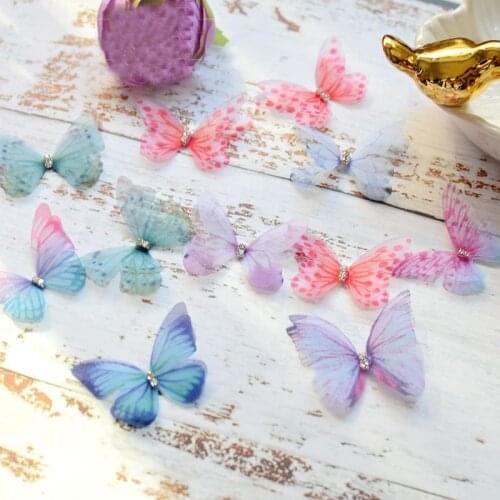6pcs Colorful Thin Gauze 3D Butterfly Applique Clothing Decoration Organza Patch Earring Hat Tshirt Pants Material X910