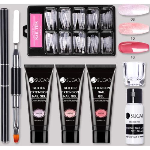 UR SUGAR Acrylic UV Gel Extension Nail Gel Kit Nude Glitter Color Fast Building Gel Nail Polish All For Manicure Nail Art Design