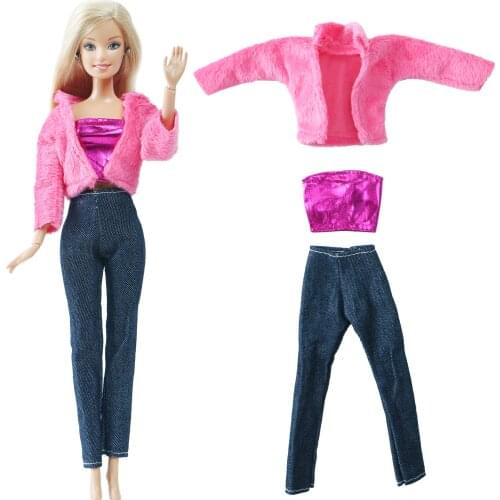 BJDBUS Newest Fashion Doll Outfit 3 Pcs/Set Coat Shiny Tops Trousers Daily Casual Wear Clothes for Barbie Doll Accessories Toy