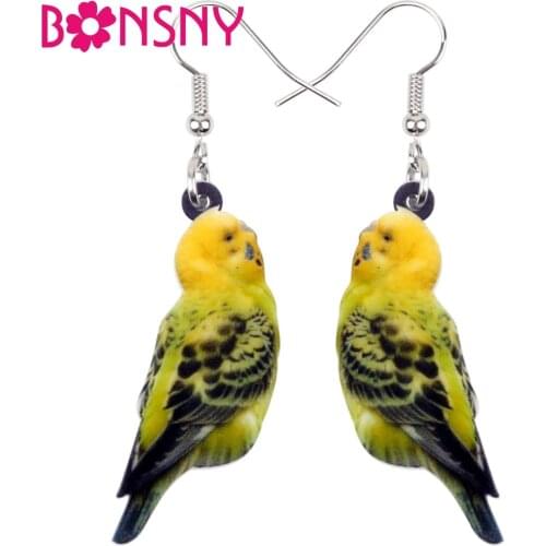 Bonsny Acrylic Budgerigar Parrot Bird Earrings Big Long Dangle Drop Novelty Jungle Animal Jewelry For Women Girls Accessories