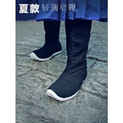 Hanfu Soap Boots Women&Men Chinese Ancient Boots Cosplay Summer Hanfu Canvas Boots Shoes Black White For Men&Women Plus Size 46