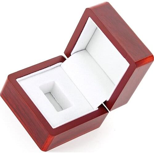 Wine Red Natural Wooden Box Square Shape Championship Ring Collection Box 1 Hole Small Size Travel Case for 2020 Valentines Day