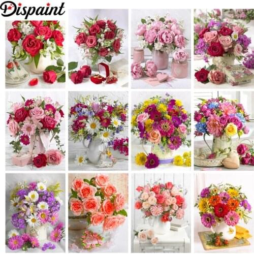 Dispaint Square Round Drill 5D Diamond Painting Environmental Crafts Full Diamond Embroidery "Flower vase landscape" Home decor