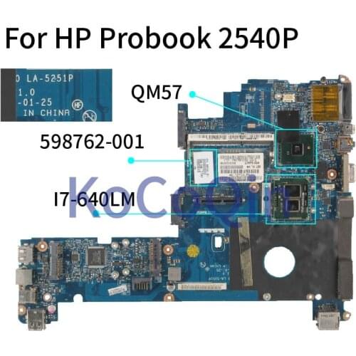 For HP Elitebook 2540P I7-640LM QM57 Notebook Mainboard LA-5251P 598762-001 QM57 DDR3 Laptop Motherboard