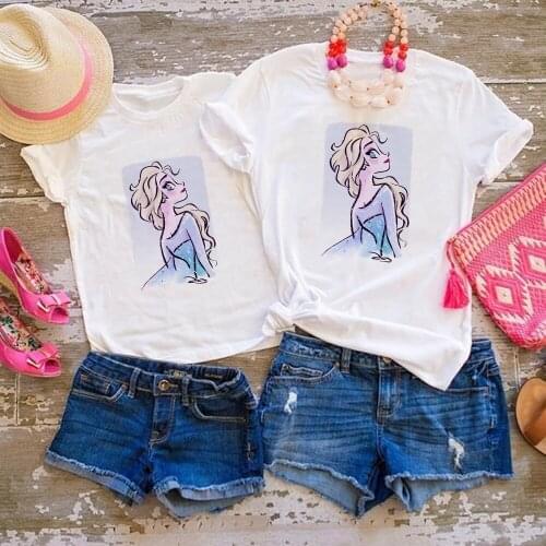 Disney Animated Films Frozen Snow Queen Elsa Family Look Shirt Mommy and Me Clothes T-shirt Girl Baby Sisters Tops Dropship