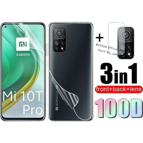 3in1 Full Cover Hydrogel Film For Xiaomi Mi 10T Pro Camera Lens Front Back Film For Xiomi Xaomi Mi 10 T Pro Screen Protector