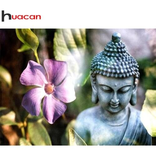 Huacan Full Square/round Diamond Art Painting Embroidery Buddha Religion Diamond Mosaic Flower Cross Stitch Home Decor