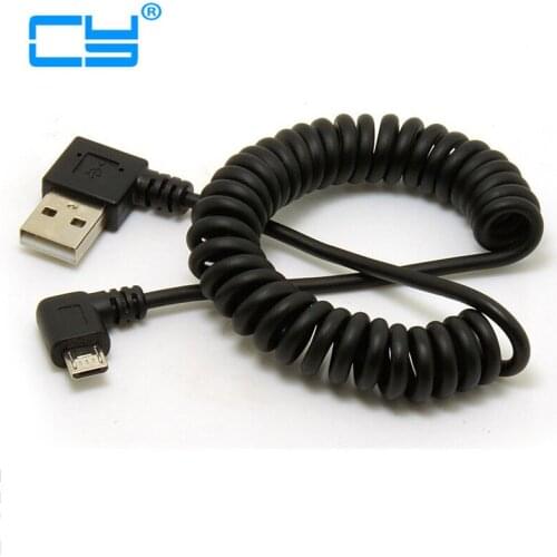 90 degree right double elbow micro usb male charge data cable bend left retractable spring line for Samsung Android Mobile phone