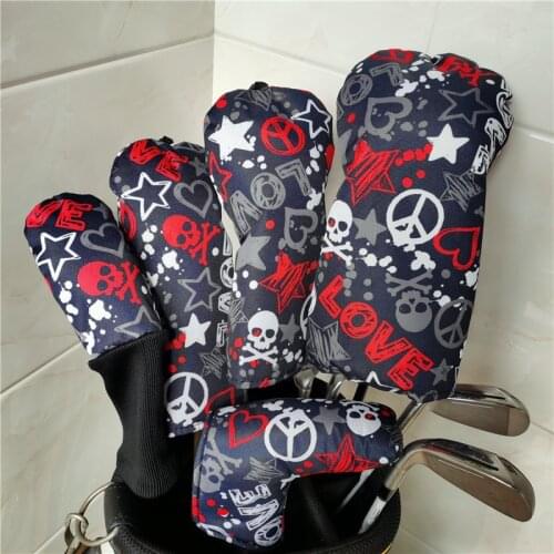 Graffiti Print golf complete set headcovers golf club driver fairway woods hybrid putter covers 2 colors