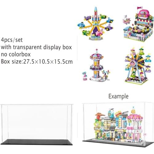 4 LOZ City Park Building Blocks Transparent Box Friends Architecture Shop Bricks Showcase Children Toys for Girl Montessori Gift