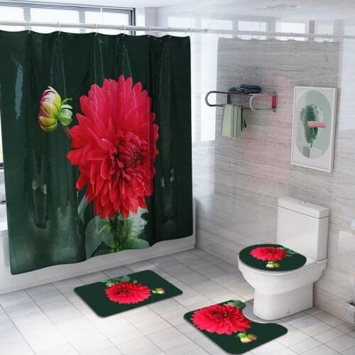 Bath Mat for Toilet Home Bath Decor 3D Floral Printed Bathroom Carpet Shower Mat and Shower Curtain Set Toilet Non Slip Bath Rug