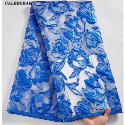 2021 Latest Royal Blue French Tulle Lace Fabric Embroidered Mesh Brocade Jacquard Lace African Lace Fabric For Party Dress S2591