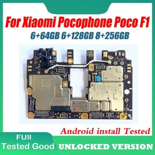 Full Working For Xiaomi Pocophone Poco F1 Motherboard 6G+64G 6G+128G 8G+256G 100% Unlocked Original Logic Board Mainboard