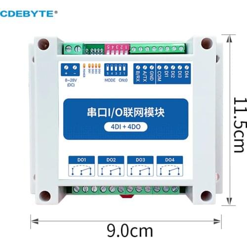 ModBus RTU Serial IO Module RS485 Interface 4DI+4DO 4 Digital Outputs Rail Installation 8~28VDC CDEBYTE MA01-AXCX4040