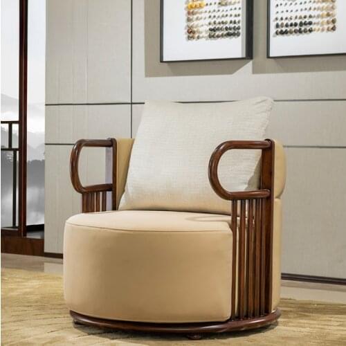 GY Simple Ugyen Wooden Padded Armchair Solid Wood Modern Light Luxury Apartment Leisure Chair Living Room Furniture A8