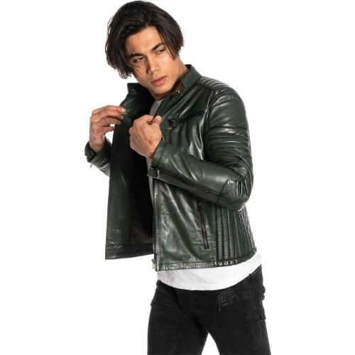 Genuine Soft Lambskin Leather Jacket Handmade Man Brown Jacket Biker Motorcycle Style Jacket Bomber Real Fur Coat Custom Produc