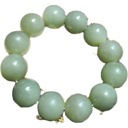 Hetian Jade Bracelet Natural Raw Stone Seed Material Jade Bracelet Blue and White Jade Round Pearl Jade Chain