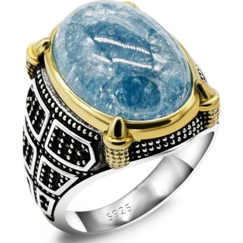 New style Turkish mens husband gift zircon ring 925 sterling silver zircon and spinel ring vintage punk high jewelry