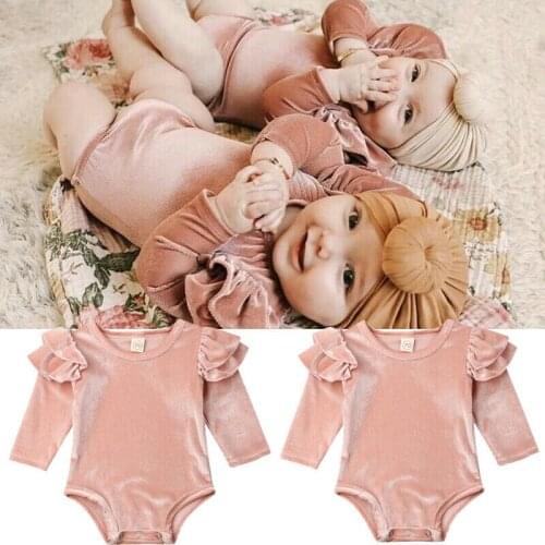 0-18M Newborn Kid Baby Girl Clothes Ruffles Long Sleeve Solid Romper Jumpsuit Elegant cute Sweet Lovely New born Outfit