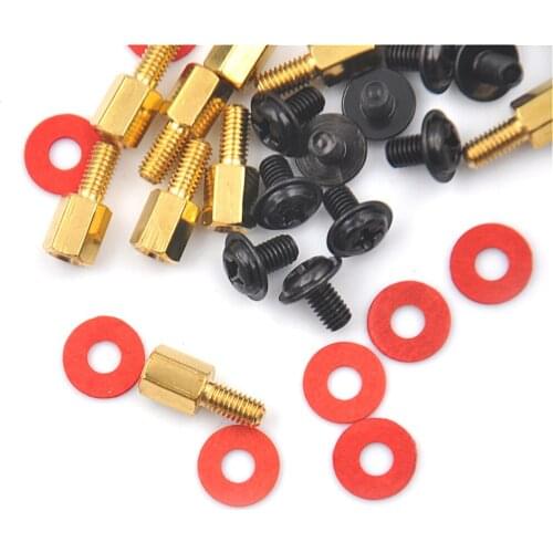 10Pcs 6.5mm 6-32-M3 Computer Golden Motherboard Riser+Silver High Quality Screws + Red Washers