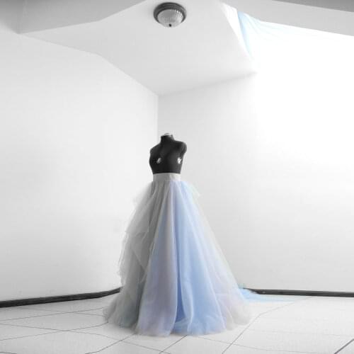 Simple Casual Light Color Skirt Tulle Ruffle Floor Length Gradient Elastic Waist Prom Skirt Photography Women Dress Custom Made