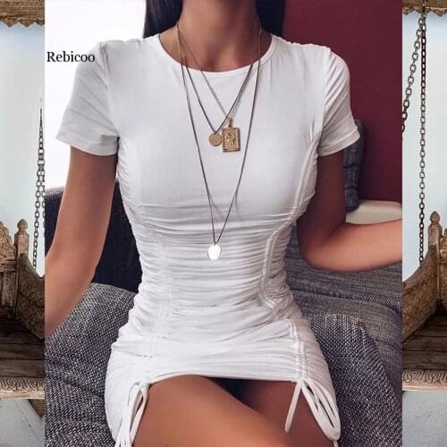 Sexy Slim Sling Dresses For Womens Summer Fashion Hip Solid Short Sleeve Dress Robe Femme Clothing Female Ladies Dress Vestidos