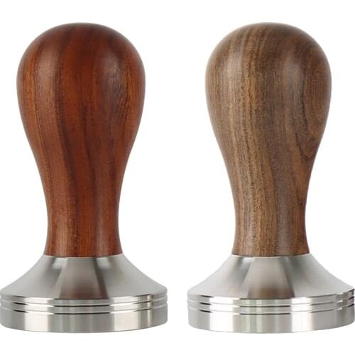 Stainless Steel Espresso Coffee Stamper W/ Flat Base Wooden Handle Grinder
