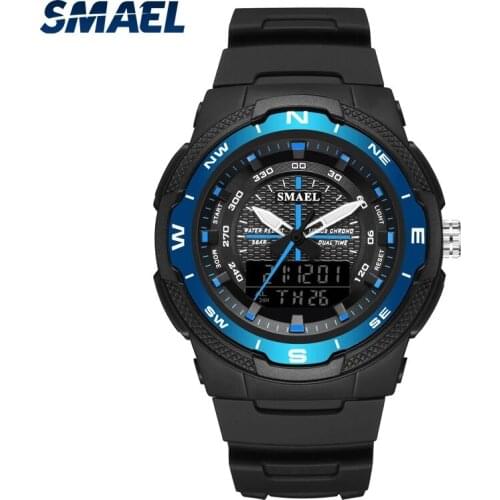 SMAEL Mens Sports Watch Waterproof LED Night Light Dial Luminous Pointer Digital Dual Display Automatically Update Calendar