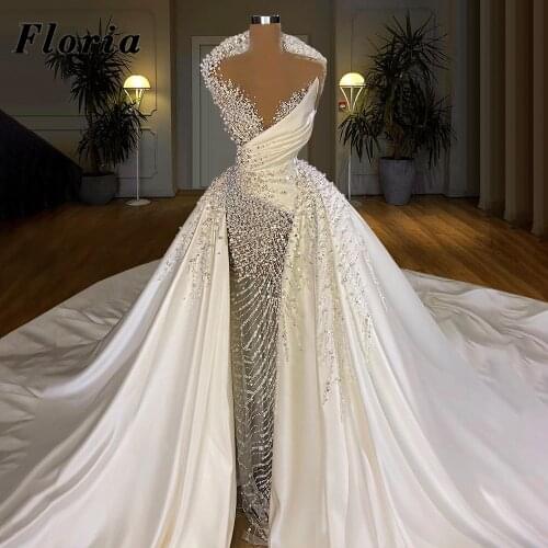 Vestido De Noiva Pearls Beading Wedding Dresses 2020 New Arrival Luxury Islamic Wedding Gowns Arabic Dubai Bride Gowns Dresses