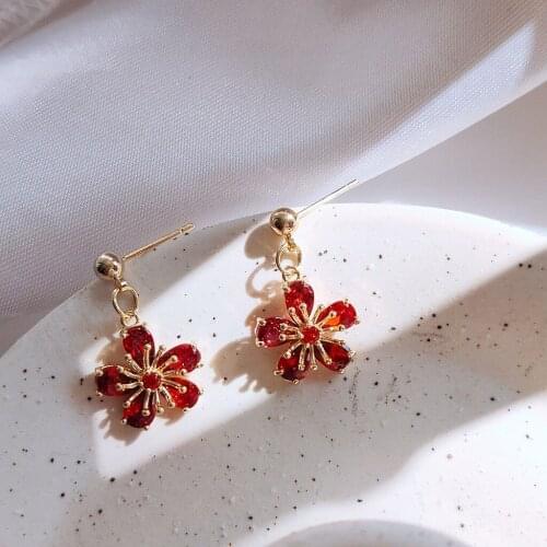 Drop Earrings for Women Exquisite Zircon Earrings National Style Red Flower Earrings Jewelry Accessories Wholesale