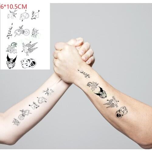 Waterproof Temporary Tattoo Sticker Skull Love Letters Cross Demon Dice Cartoon Body Art Flash Tattoo Fake Tattoo for Women Men