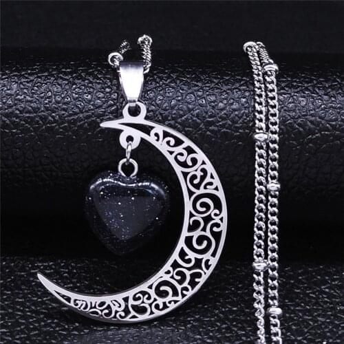2021 Boho Flower Moon Heart Natural Stone Stainless Steel Necklace Women Gold Color Necklaces & Pendants Jewelry joyas NXS04