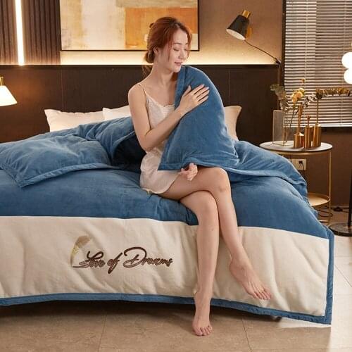 Winter Flannel Warm And Comfortable Stitching Solid Color Duvet Cover Bedding Single/Double King Size Luxury Home Textiles