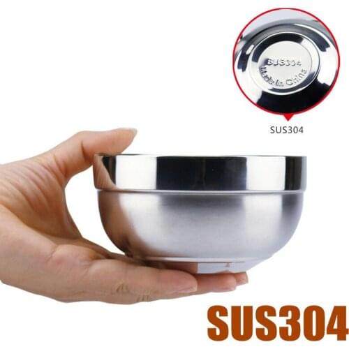 10pcs Stainless Steel Double-layer Bowl Sanding Heat Insulation and Scalding Proof Bowl Kindergarten Home Eating Soup Bowl
