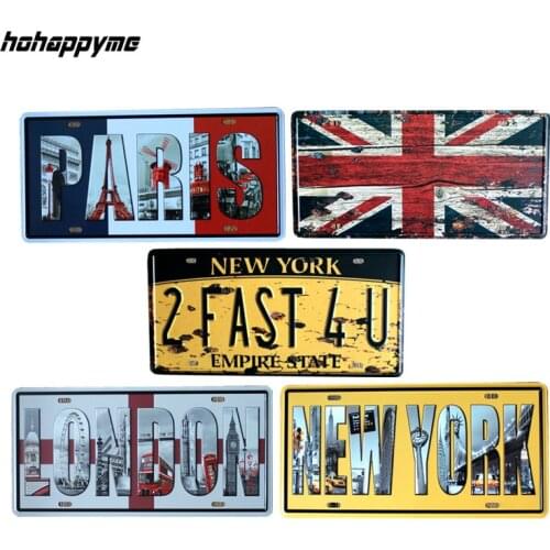 15*30 CM European City Newyork Paris London License Plates Retro Metal Signs Vintage Beer Posters Metal Plates