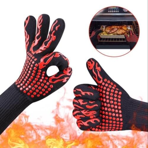 2 Pcs BBQ Gloves High Temperature Resistance Oven Mitts 500 800 Degrees Fireproof Barbecue Heat Insulation Microwave Gloves