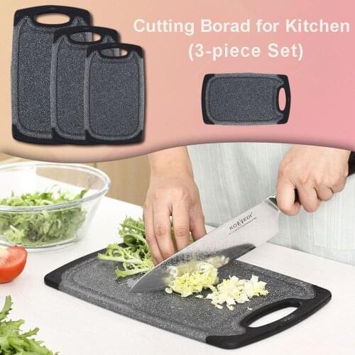 3PCS/Set Imitation Marble Kitchen Household Cutting Board Black PP Kitchen Cutting Board Set Hanging Grooved Non-slip