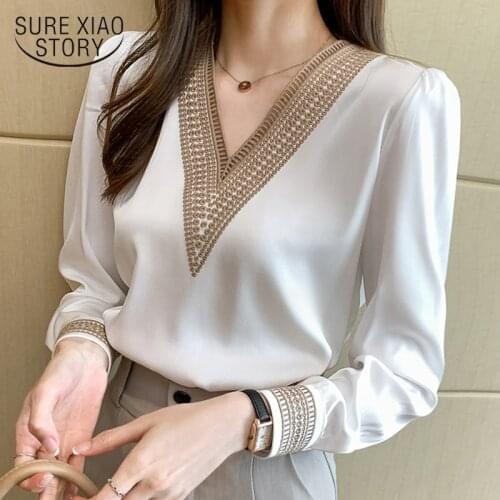 Long Sleeve White Blouse Tops Blouse Women Embroidery V-Neck Chiffon Blouse Shirt Blusas Mujer De Moda 2021 Women Blouses 13366