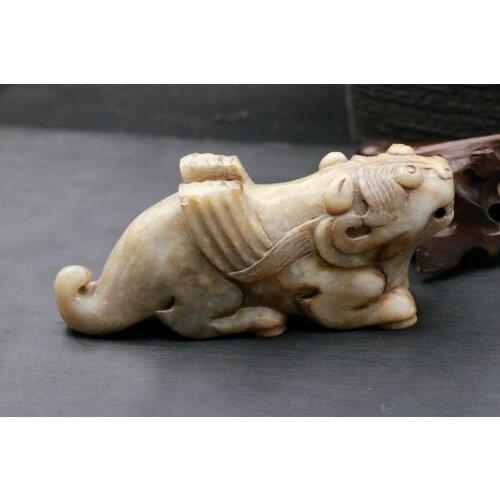 Big Treasure Chinese Vintage Hetian Jade Winged Roaring Beast Animal Totem Carving Amulet $$$ Timestown 20201128A