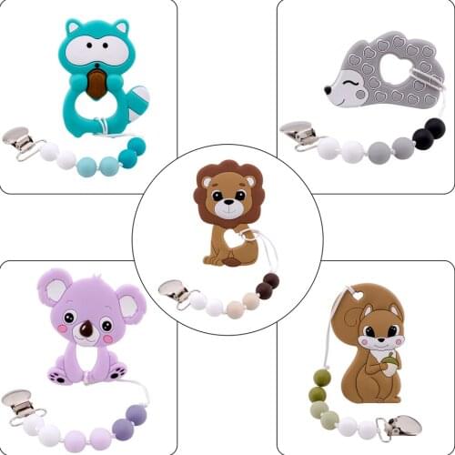 Bopoobo 1pc Baby Teether Food Grade Silicone Beads Animals Teething Toys For Diy Handmade Colorful Pendant Pacifier Chain Clips