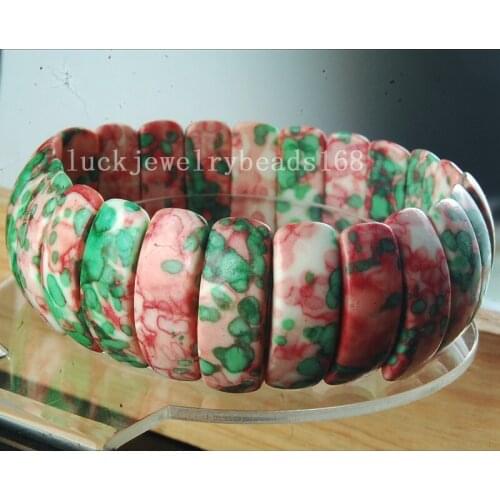 Free Shipping Fashion Jewelry 8x22mm Pink Cyan Ocean Jaspe Half Moon Stretch Bracelet 7" FG6532