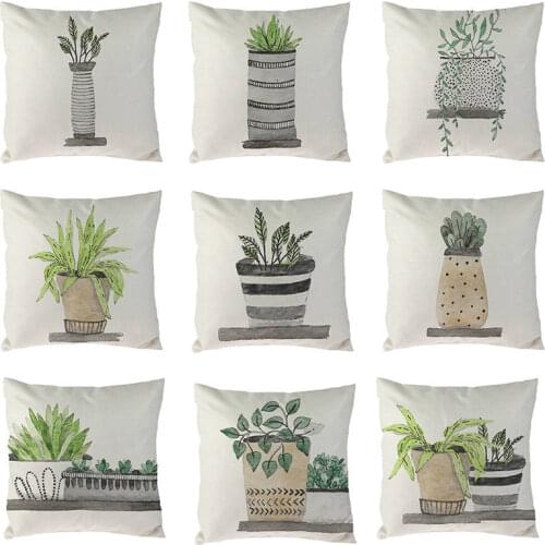 Green Plant Nordic Concise Small fresh Home Decorative Cushion Cover Cactus Aloe Potted Plant 18x18 Inch Throw Pillowcases 1568