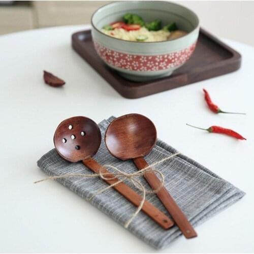 Wooden Japanese Style Long Handle Spoon Pot Colander Tableware Kitchen Cooking Durable Spoon Ramen Pot Filter Spoon Soup Ladle