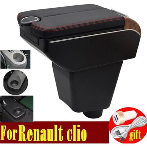 For Renault Clio Captur Clio2 clio3 clio 4 Clio RS Captur Armrest box Double doors open 7USB Centre Console Storage Box Arm Rest